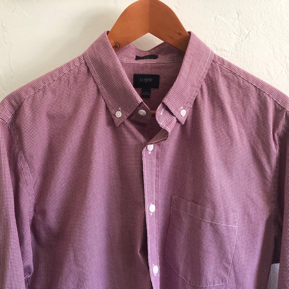 J. Crew Gingham Check Casual Shirt, Red, Slim L
